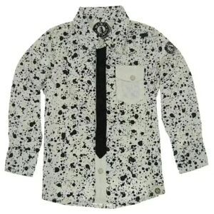 NWT Mini Shatsu Black Tie Paint Splatter Button Down Shirt Corduroy Toddler 2T